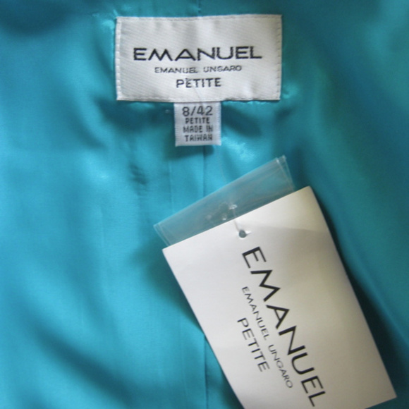 NWT Emanuel Ungaro jacket 8P $385 Aqua Pure wool Blue Short Light New - Picture 3 of 7
